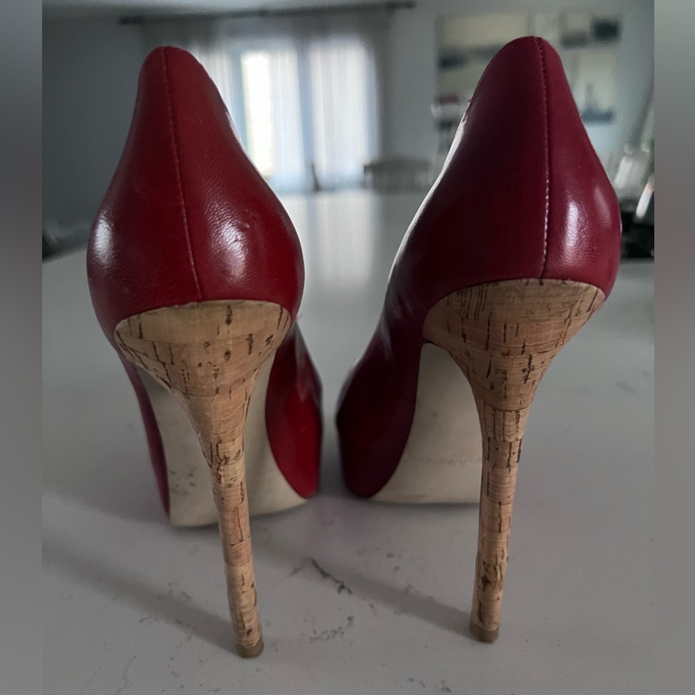Enzo Angolini platform red leather pump with cork heels size 7